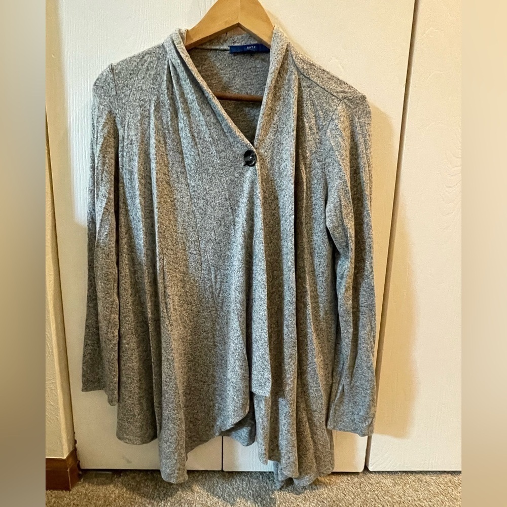 Apt. 9 Gray Asymmetrical Cascading Cardigan Sweater
